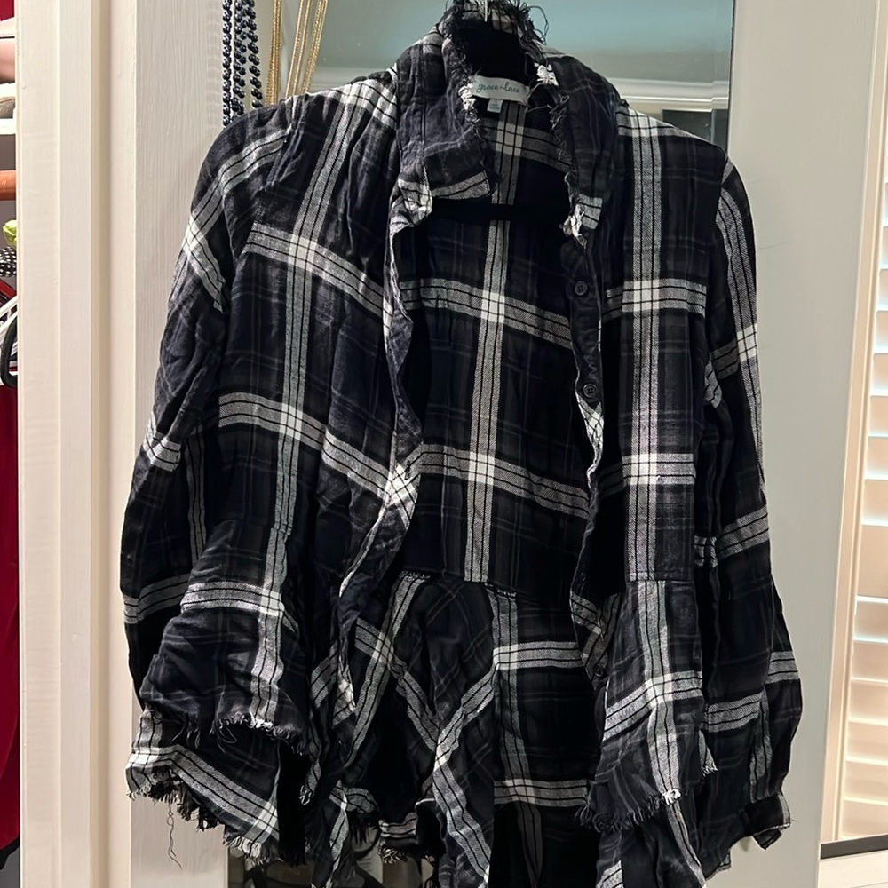 Button up, frayed Grace & Lace top